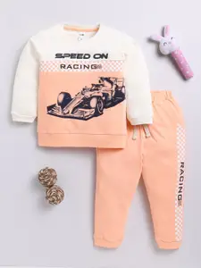 LITTLE NINJA Boys Printed Pure Cotton T-shirt with Trousers