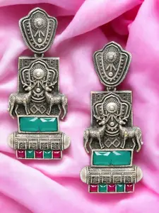 OOMPH Metal Artificial Stones and Beads Oxidised Animal Shaped Drop Earrings