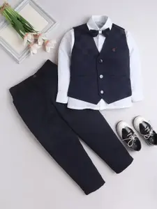 BAESD Boys Self Design Single-Breasted Waistcoat with Shirt and Trouser 3-Piece Suits