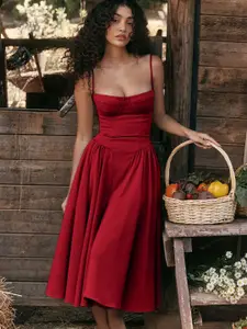 bebe Spaghetti Strap Fit & Flare Midi Dress