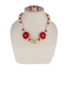 Daizy Girls Pearls-Beaded Floral Necklace With Bracelet