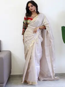 Anouk Sequinned Solid Organza Saree