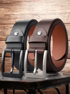 URBAN ALFAMI Men Pack Of 2 Solid Leather Belt