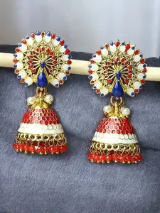 OOMPH Peacock Shaped Stone Studded Jhumkas