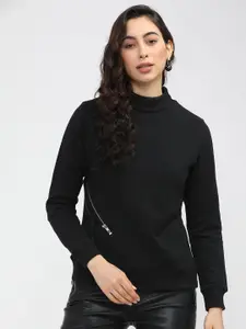 Tokyo Talkies Women Solid High Neck Cotton Pullover Sweatshirt