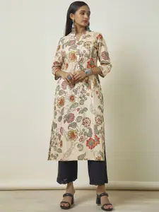 Soch Floral Printed Linen Straight Kurta