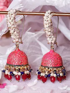 OOMPH Metal Artificial Stones and Beads Beaded Meenakari Floral Jhumkas Earrings