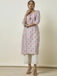 Soch Floral Printed Tie-Up Neck Mirror Work Straight Kurta