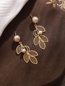 Jazz and Sizzle Gold-Plated Leaf Shaped Drop Earrings