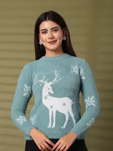 Clora Creation Women Floral Printed Woollen Pullover with Embellished Detail