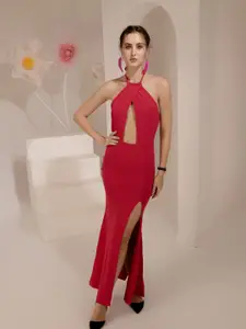 TANDUL Women Halter Neck Cut-Out Details Maxi Dress