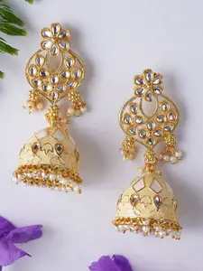 Adwitiya Collection Gold-Plated Kundan Studded Meenakari Dome Shaped Jhumkas