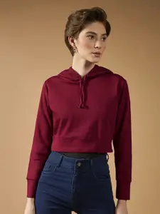 The Roadster Lifestyle Co. Women Solid Round Neck Full Sleeve Hooded Boxy Crop Sweatshirt
