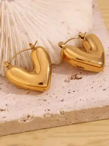 DIVASTRI Gold-Plated Stainless Steel Anti Tarnish Heart Shaped Hoop Earrings
