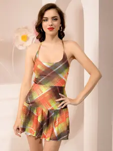 TANDUL Abstract Printed Shoulder Straps Fit and Flare Mini Dress