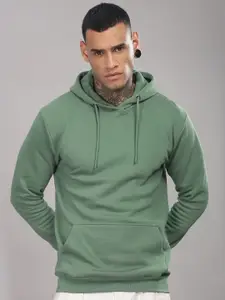 ADRO Men Green Cotton Printed Hooded Neck Long Sleeves Pullover Sweatshirt