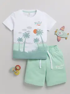 LITTLE NINJA Boys Printed Pure Cotton T-shirt with Shorts