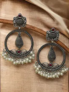 OOMPH Contemporary Artificial Stones And Beads Studded Oxidised Drop Earrings