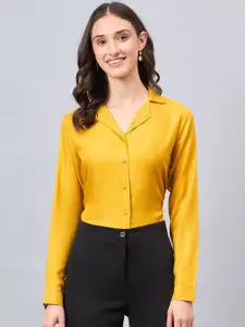 Style Quotient Women Smart Cuban Collar Solid Formal Shirt