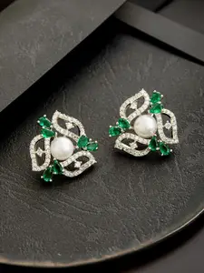 Jazz and Sizzle Silver Plated American Diamond Studded Floral Studs