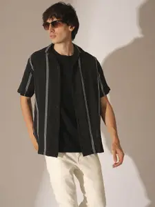 SELECTED Men Cuban Collar Multi Striped Cotton Casual Shirt