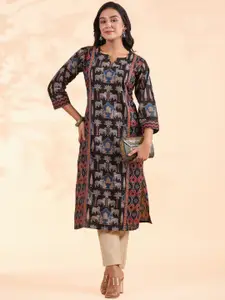 Vbuyz Ethnic Motif Printed Notch Neck Three-Quarter Sleeves Sequinned Cotton Kurta