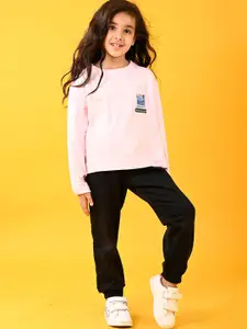 Anthrilo Girls Printed Pure Cotton T-shirt & Joggers