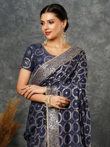 Satrani Women Ethnic Motifs Zari  Bandhani Saree