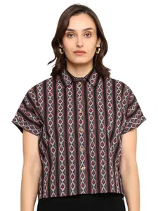 YASH GALLERY Women Chevron Printed Cutaway Collar Party Shirt
