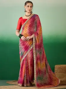 KALINI Bandhani Sequinned Pure Georgette Bandhani Saree