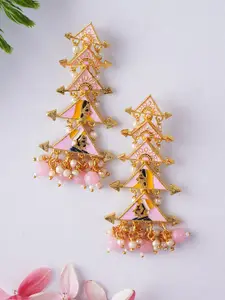 Adwitiya Collection Gold Plated Artificial Stones Studded Classic Drop Earrings