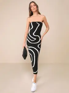 TANDUL Abstract Printed Bodycon Midi Dress