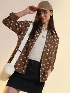 PINACOLADA Women Comfort Spread Collar Conversational Printed Oversized Casual Shirt