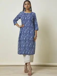 Soch Floral Printed Mirror Work Cotton Straight Kurta
