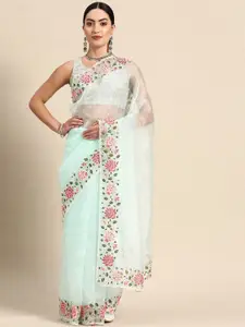 Anouk Floral Embroidered Organza Saree