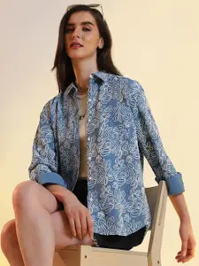 PINACOLADA Women Comfort Spread Collar Floral Printed Oversized Casual Shirt