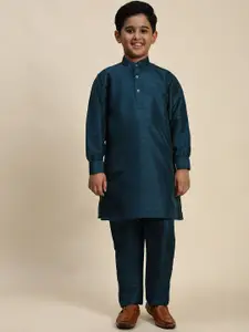 Pro-Ethic STYLE DEVELOPER Boys Paisley Sequinned Pure Silk Straight Kurta with Pyjamas
