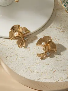 Jazz and Sizzle Gold Plated Pearl & American Diamond Studded Contemporary Studs