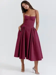 bebe Spaghetti Strap Fit & Flare  Midi Dress