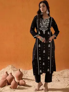Indo Era Ethnic Motifs Embroidered Straight Kurta