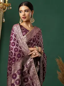 Satrani Ethnic Motifs Zari Silk Cotton Bandhani Saree