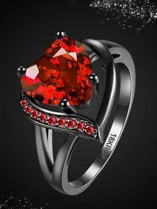 Lila Silver-Plated CZ Stone Studded Heart Ring