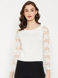 Madame Women Off White Lace Inserted Top
