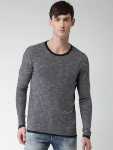 Celio Men Black & White Self Design Pullover