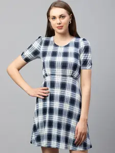 Globus Navy Blue Checked A-Line Dress