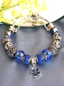 HOT AND BOLD Women Silver-Toned & Blue Brass Oxidised Rhodium-Plated Charm Bracelet