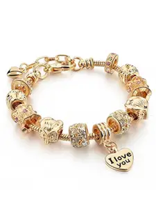 HOT AND BOLD Women Gold-Toned Brass Oxidised Rhodium-Plated Charm Bracelet