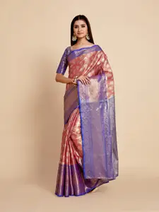 MIMOSA Pink & Blue Floral Zari Art Silk Kanjeevaram Saree