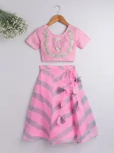 The Magic Wand Girls Pink Embellished Ready to Wear Lehenga &