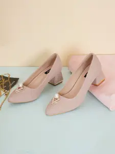 Sherrif Shoes Nude-Coloured Embellished Party Block Pumps